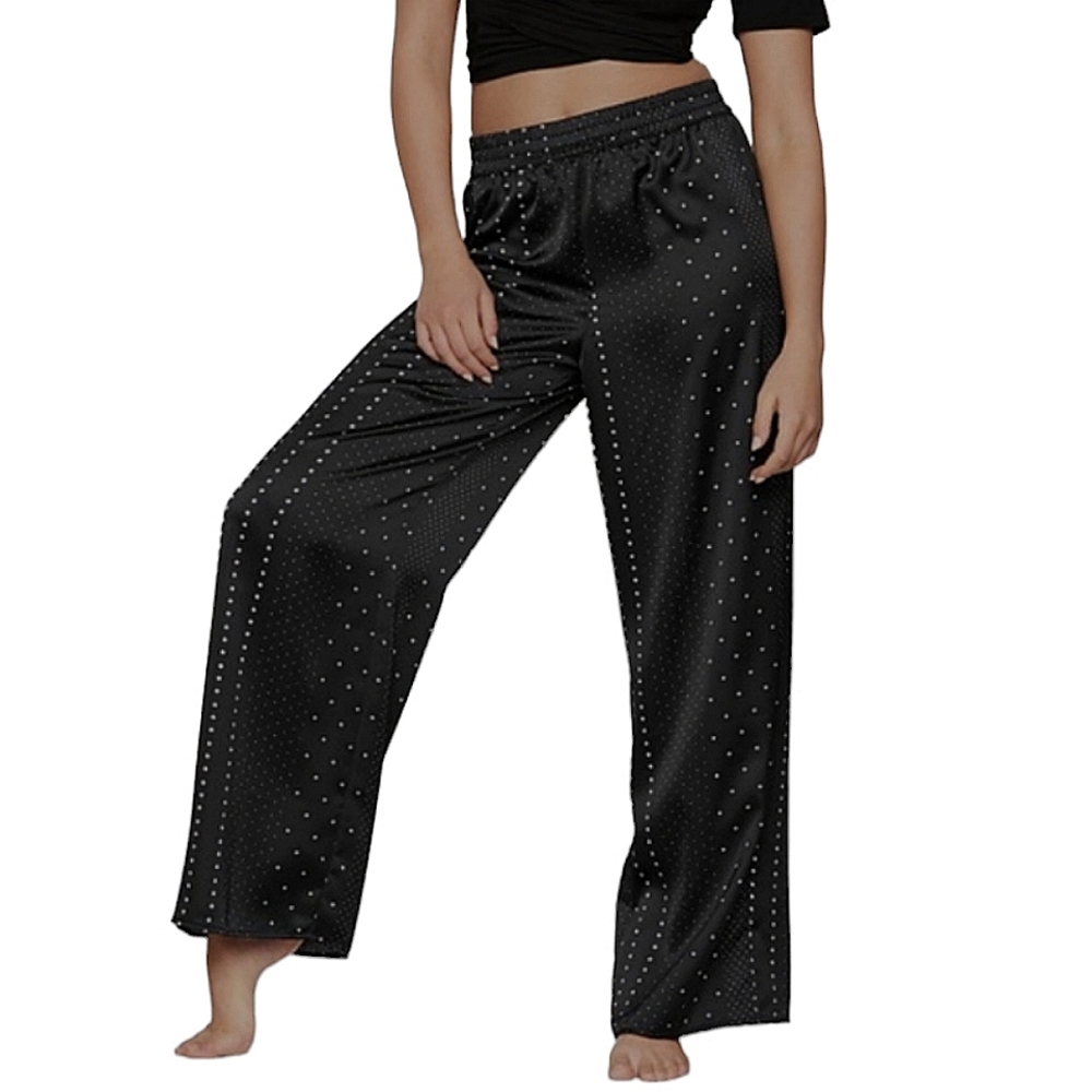 VICTORIA'S SECRET Pajama Pants Crepe Back Satin Polka Dot Black Size XS NWT